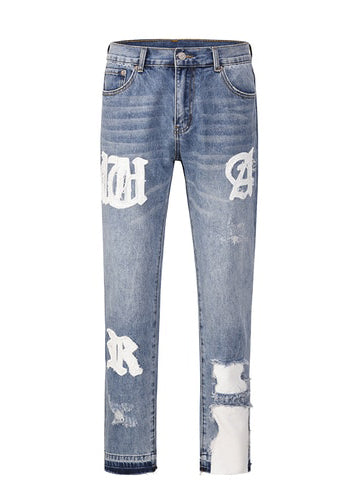 patched embroidered jeans - Chic Streetwear